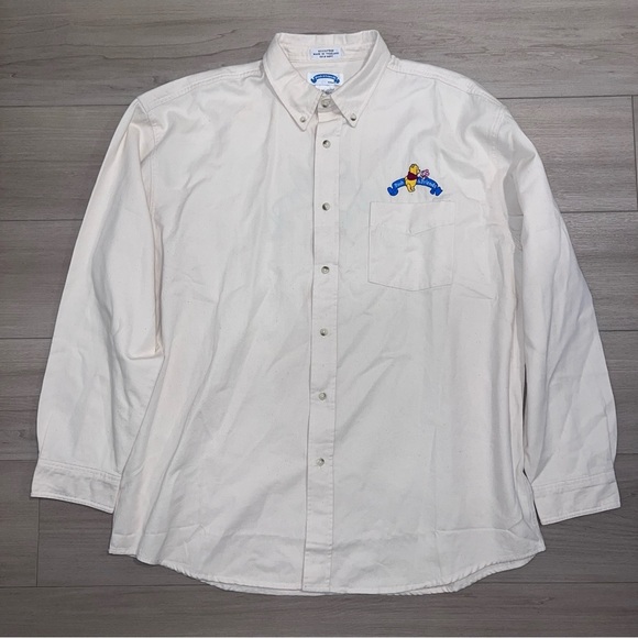 VINTAGE DISNEY WINNIE THE POOH Embroidered Button Down Shirt Large L Y2K Neutral - Picture 2 of 11